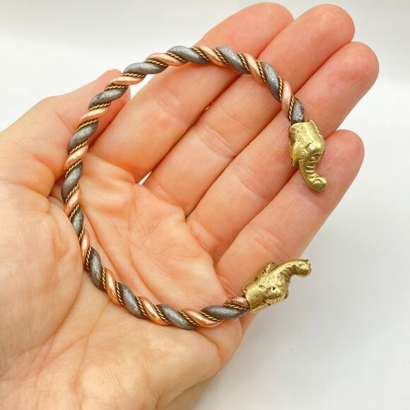 Vintage Elephant Cuff Bracelet Twisted Copper & Brass Ethnic Boho-Size 8 - Picture 5 of 6
